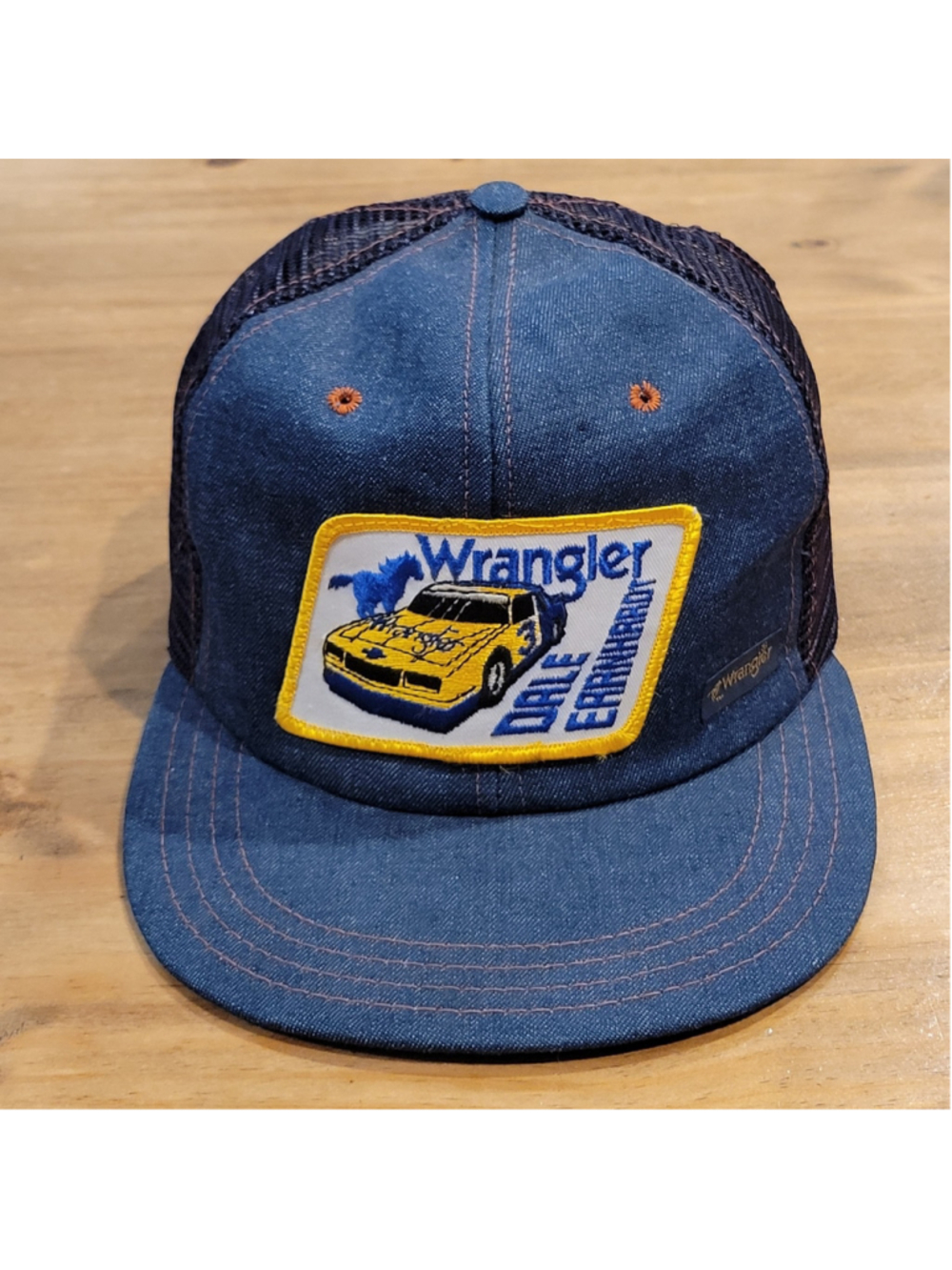 Vintage Dale Earnhardt Wrangler Denim Patch Trucker Hat AJD NASCAR Race 80s